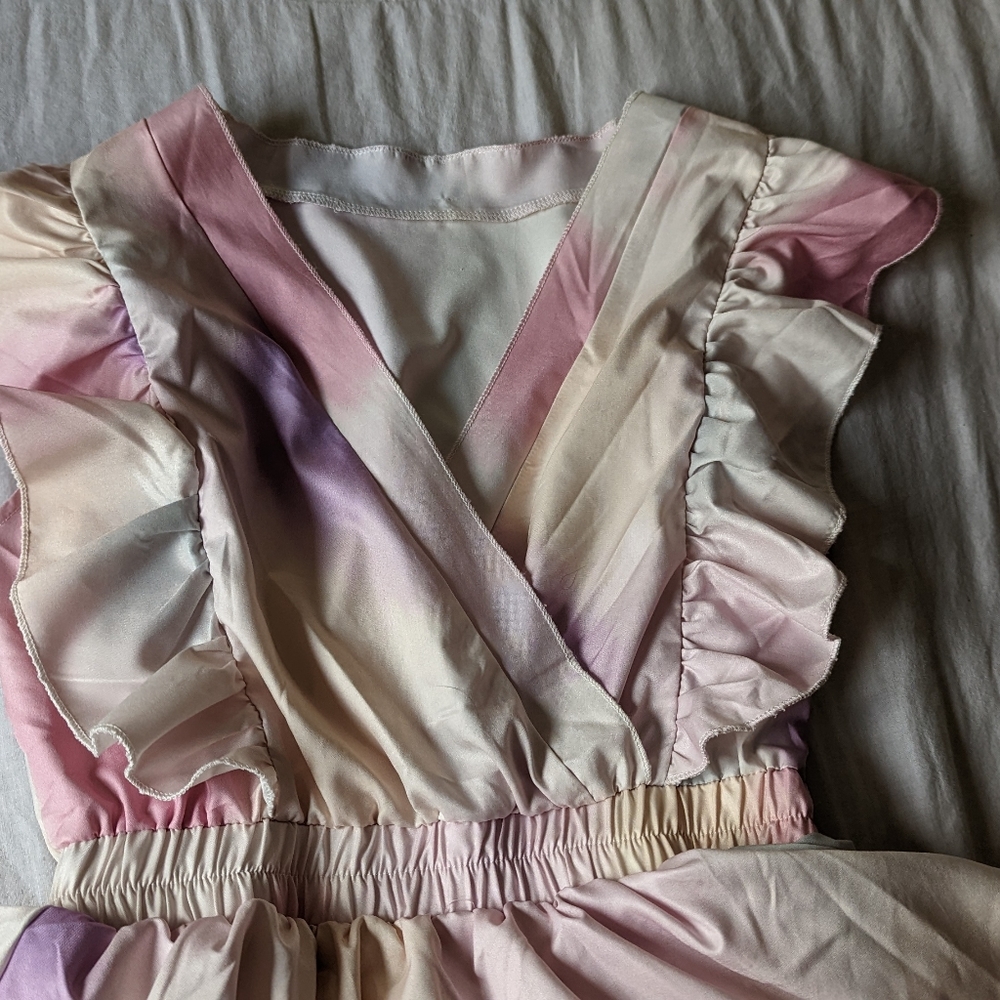 Layered ruffles mini dress cotton candy sunset tie dye M - Picture 3 of 5